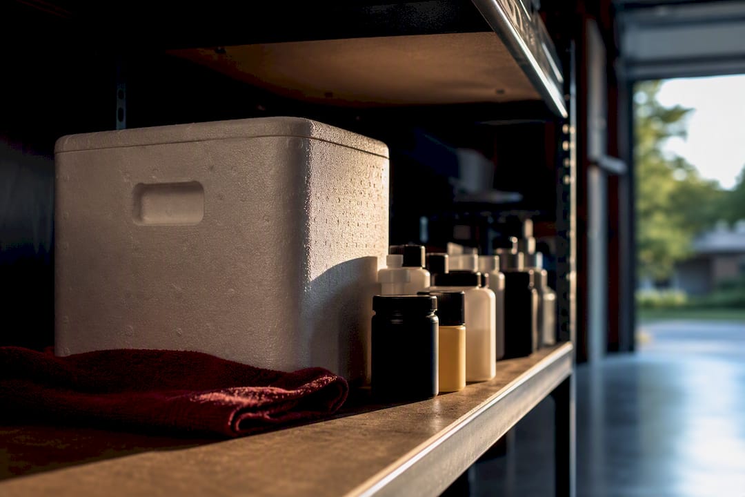 Bait scent containers beside storage cooler