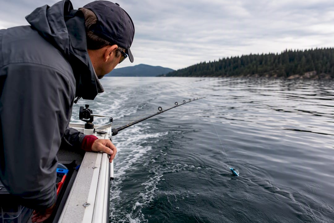 Angler checking lure tracking while trolling